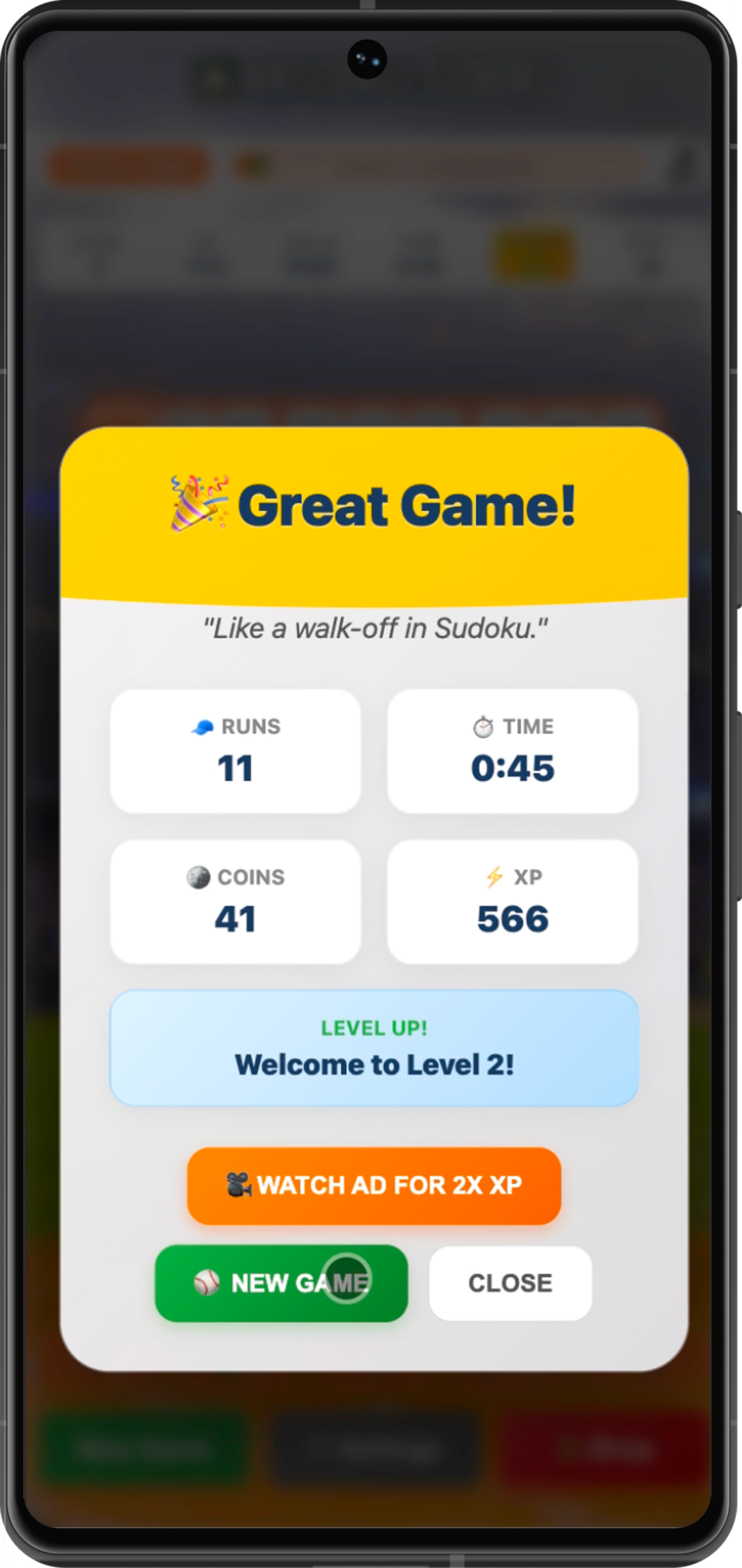 Game complete stats screen